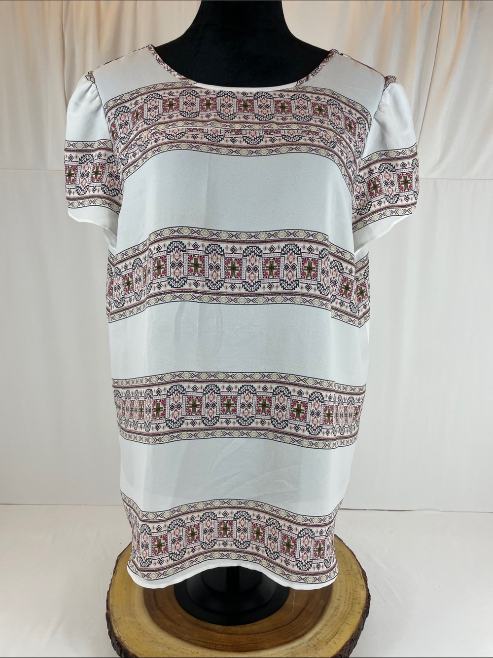 LOFT Outlet Geometric Boho Blouse White Southwestern Print Cutout Back Women’s L